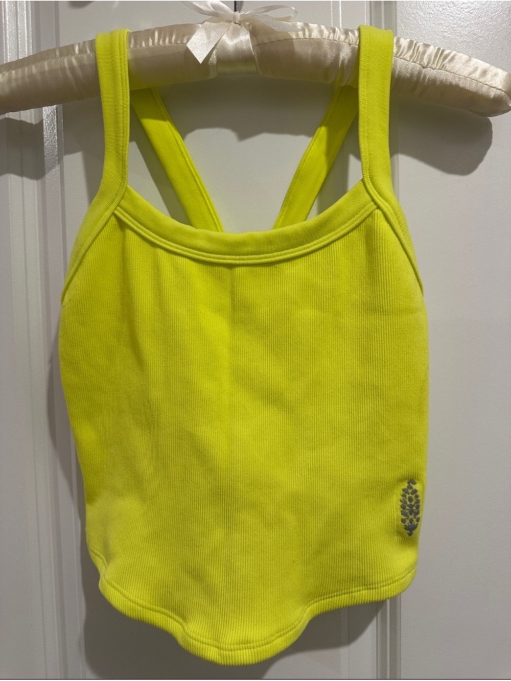 Neon Yellow Ribbed Tank Top with Double Back Straps